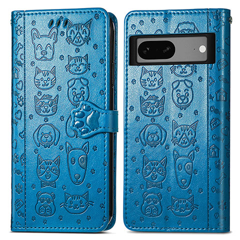 Custodia Portafoglio In Pelle Fantasia Modello Cover con Supporto S03D per Google Pixel 7a 5G Blu