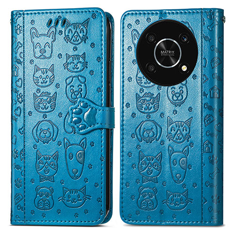 Custodia Portafoglio In Pelle Fantasia Modello Cover con Supporto S03D per Huawei Enjoy 50 Pro Blu