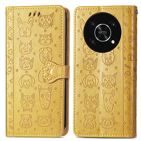 Custodia Portafoglio In Pelle Fantasia Modello Cover con Supporto S03D per Huawei Enjoy 50 Pro Giallo