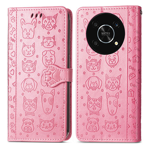 Custodia Portafoglio In Pelle Fantasia Modello Cover con Supporto S03D per Huawei Enjoy 50 Pro Rosa