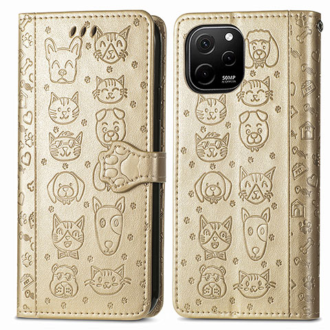 Custodia Portafoglio In Pelle Fantasia Modello Cover con Supporto S03D per Huawei Enjoy 50z Oro