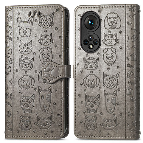 Custodia Portafoglio In Pelle Fantasia Modello Cover con Supporto S03D per Huawei Honor 50 5G Grigio