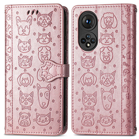 Custodia Portafoglio In Pelle Fantasia Modello Cover con Supporto S03D per Huawei Honor 50 5G Oro Rosa