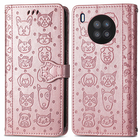 Custodia Portafoglio In Pelle Fantasia Modello Cover con Supporto S03D per Huawei Honor 50 Lite Oro Rosa