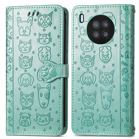 Custodia Portafoglio In Pelle Fantasia Modello Cover con Supporto S03D per Huawei Honor 50 Lite Verde