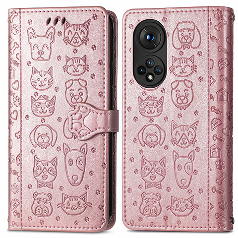 Custodia Portafoglio In Pelle Fantasia Modello Cover con Supporto S03D per Huawei Honor 50 Pro 5G Oro Rosa