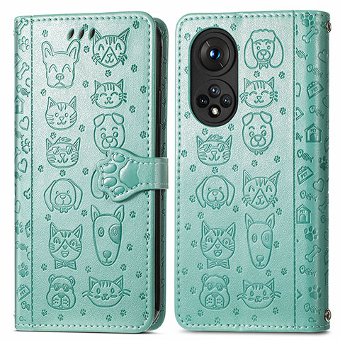 Custodia Portafoglio In Pelle Fantasia Modello Cover con Supporto S03D per Huawei Honor 50 Pro 5G Verde