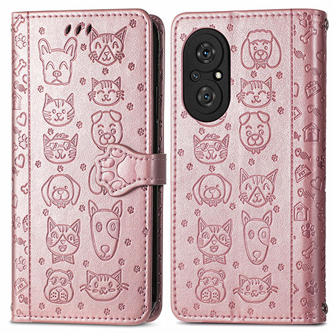 Custodia Portafoglio In Pelle Fantasia Modello Cover con Supporto S03D per Huawei Honor 50 SE 5G Oro Rosa