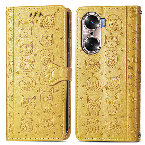 Custodia Portafoglio In Pelle Fantasia Modello Cover con Supporto S03D per Huawei Honor 60 5G Giallo