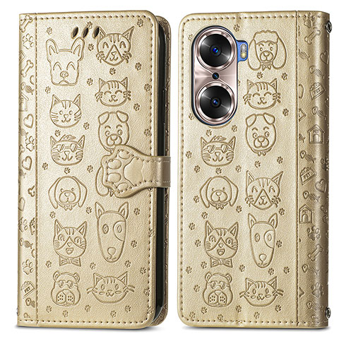 Custodia Portafoglio In Pelle Fantasia Modello Cover con Supporto S03D per Huawei Honor 60 5G Oro