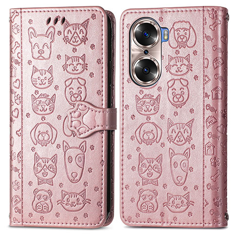 Custodia Portafoglio In Pelle Fantasia Modello Cover con Supporto S03D per Huawei Honor 60 Pro 5G Oro Rosa