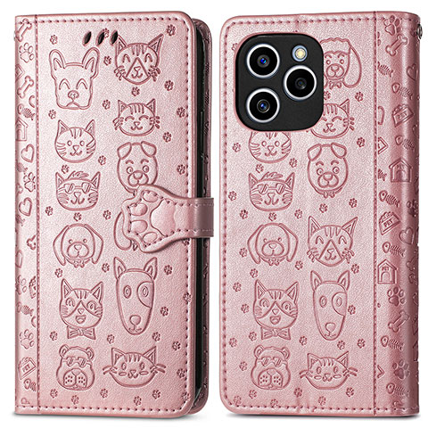 Custodia Portafoglio In Pelle Fantasia Modello Cover con Supporto S03D per Huawei Honor 60 SE 5G Oro Rosa