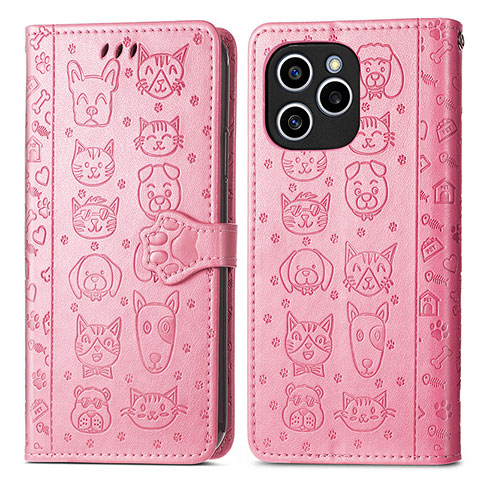 Custodia Portafoglio In Pelle Fantasia Modello Cover con Supporto S03D per Huawei Honor 60 SE 5G Rosa