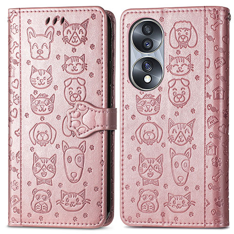 Custodia Portafoglio In Pelle Fantasia Modello Cover con Supporto S03D per Huawei Honor 70 5G Oro Rosa