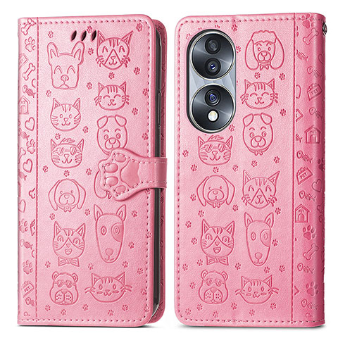 Custodia Portafoglio In Pelle Fantasia Modello Cover con Supporto S03D per Huawei Honor 70 5G Rosa