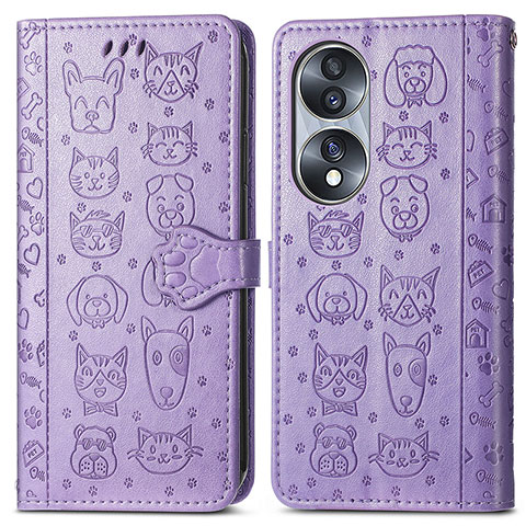 Custodia Portafoglio In Pelle Fantasia Modello Cover con Supporto S03D per Huawei Honor 70 5G Viola