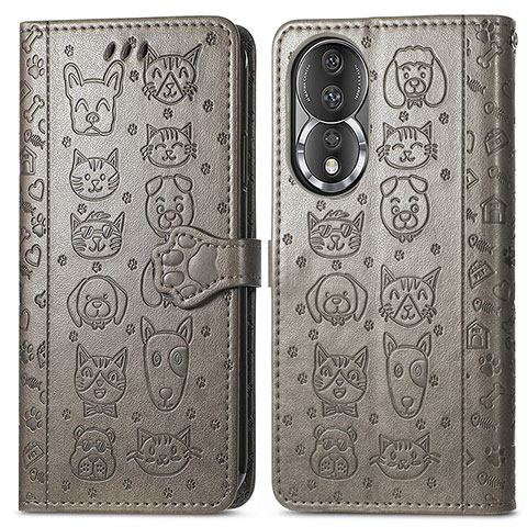 Custodia Portafoglio In Pelle Fantasia Modello Cover con Supporto S03D per Huawei Honor 80 5G Grigio