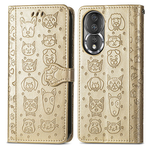 Custodia Portafoglio In Pelle Fantasia Modello Cover con Supporto S03D per Huawei Honor 80 5G Oro