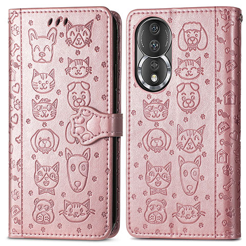 Custodia Portafoglio In Pelle Fantasia Modello Cover con Supporto S03D per Huawei Honor 80 5G Oro Rosa