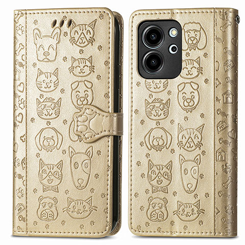 Custodia Portafoglio In Pelle Fantasia Modello Cover con Supporto S03D per Huawei Honor 80 SE 5G Oro