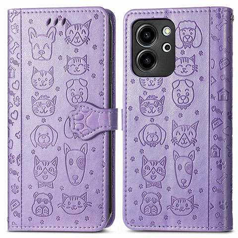 Custodia Portafoglio In Pelle Fantasia Modello Cover con Supporto S03D per Huawei Honor 80 SE 5G Viola