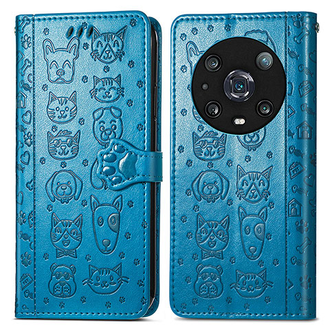 Custodia Portafoglio In Pelle Fantasia Modello Cover con Supporto S03D per Huawei Honor Magic4 Pro 5G Blu