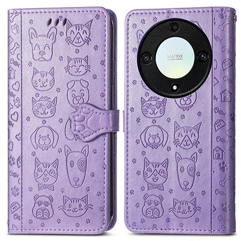 Custodia Portafoglio In Pelle Fantasia Modello Cover con Supporto S03D per Huawei Honor Magic5 Lite 5G Viola