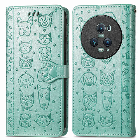 Custodia Portafoglio In Pelle Fantasia Modello Cover con Supporto S03D per Huawei Honor Magic5 Pro 5G Verde