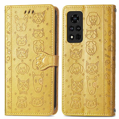 Custodia Portafoglio In Pelle Fantasia Modello Cover con Supporto S03D per Huawei Honor V40 5G Giallo