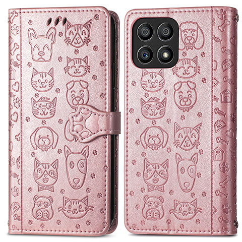 Custodia Portafoglio In Pelle Fantasia Modello Cover con Supporto S03D per Huawei Honor X30i Oro Rosa