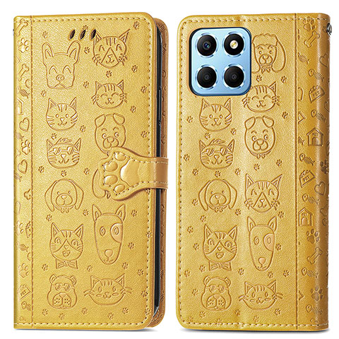 Custodia Portafoglio In Pelle Fantasia Modello Cover con Supporto S03D per Huawei Honor X6S Giallo