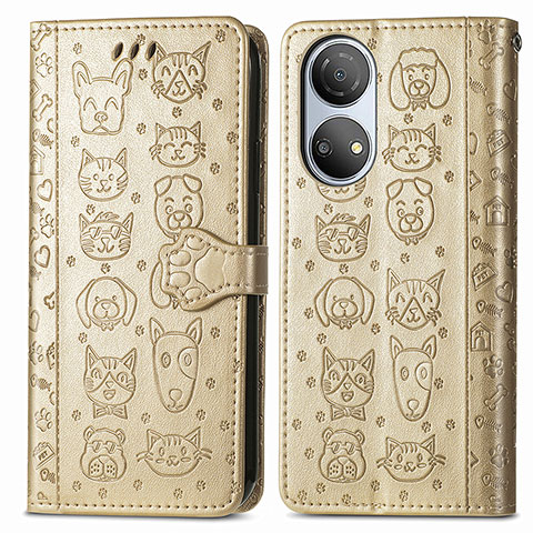 Custodia Portafoglio In Pelle Fantasia Modello Cover con Supporto S03D per Huawei Honor X7 Oro