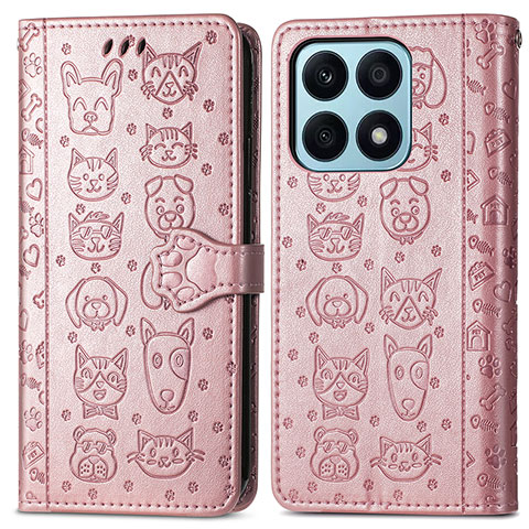 Custodia Portafoglio In Pelle Fantasia Modello Cover con Supporto S03D per Huawei Honor X8a 4G Oro Rosa