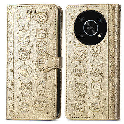 Custodia Portafoglio In Pelle Fantasia Modello Cover con Supporto S03D per Huawei Honor X9 5G Oro