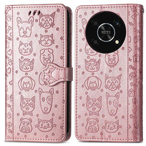 Custodia Portafoglio In Pelle Fantasia Modello Cover con Supporto S03D per Huawei Honor X9 5G Oro Rosa