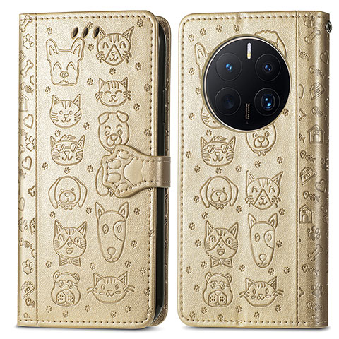 Custodia Portafoglio In Pelle Fantasia Modello Cover con Supporto S03D per Huawei Mate 50 Pro Oro