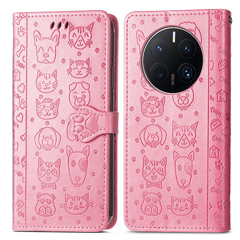 Custodia Portafoglio In Pelle Fantasia Modello Cover con Supporto S03D per Huawei Mate 50 Pro Rosa