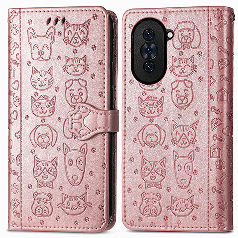 Custodia Portafoglio In Pelle Fantasia Modello Cover con Supporto S03D per Huawei Nova 10 Pro Oro Rosa