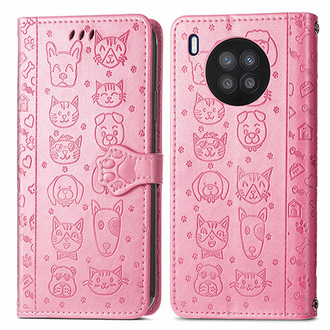 Custodia Portafoglio In Pelle Fantasia Modello Cover con Supporto S03D per Huawei Nova 8i Rosa