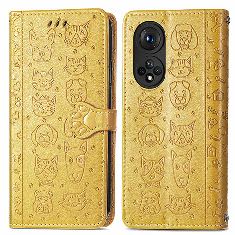 Custodia Portafoglio In Pelle Fantasia Modello Cover con Supporto S03D per Huawei Nova 9 Pro Giallo