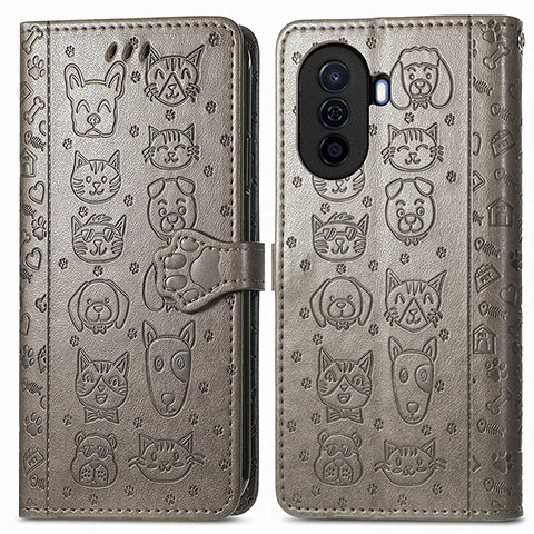 Custodia Portafoglio In Pelle Fantasia Modello Cover con Supporto S03D per Huawei Nova Y70 Plus Grigio