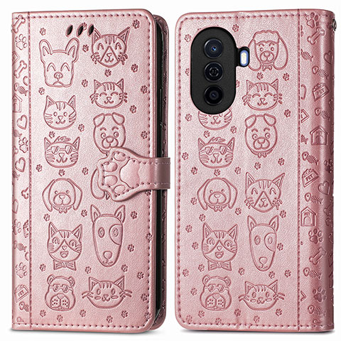 Custodia Portafoglio In Pelle Fantasia Modello Cover con Supporto S03D per Huawei Nova Y71 Oro Rosa