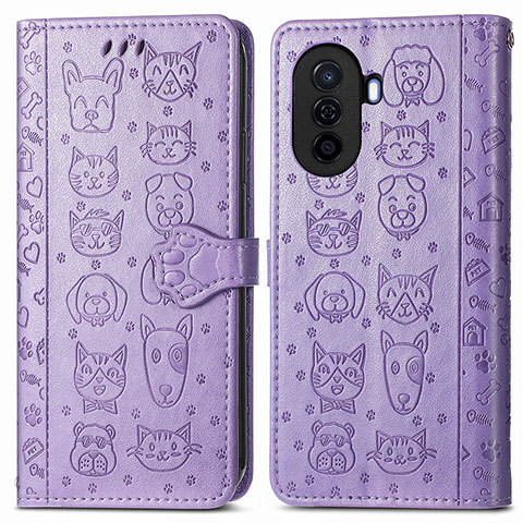 Custodia Portafoglio In Pelle Fantasia Modello Cover con Supporto S03D per Huawei Nova Y71 Viola