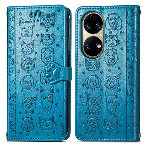 Custodia Portafoglio In Pelle Fantasia Modello Cover con Supporto S03D per Huawei P50 Blu