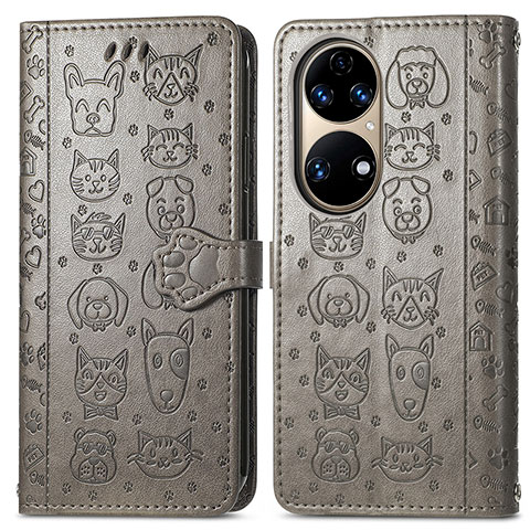 Custodia Portafoglio In Pelle Fantasia Modello Cover con Supporto S03D per Huawei P50 Grigio