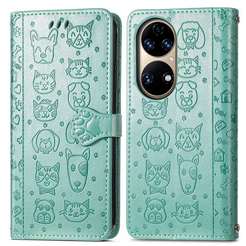 Custodia Portafoglio In Pelle Fantasia Modello Cover con Supporto S03D per Huawei P50 Verde