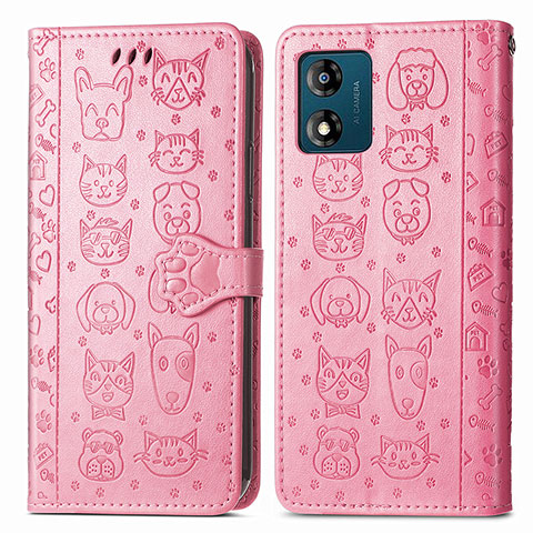 Custodia Portafoglio In Pelle Fantasia Modello Cover con Supporto S03D per Motorola Moto E13 Oro Rosa