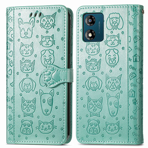 Custodia Portafoglio In Pelle Fantasia Modello Cover con Supporto S03D per Motorola Moto E13 Verde