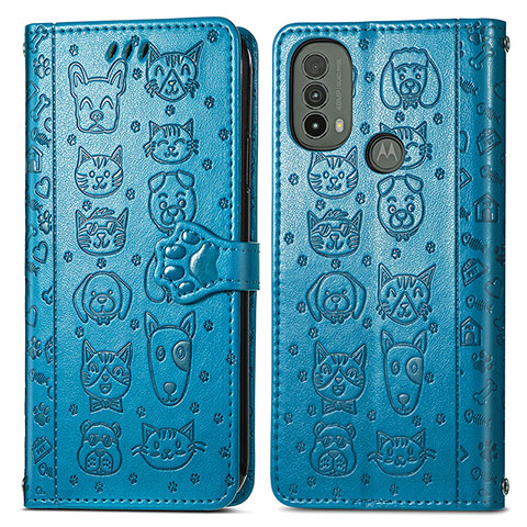 Custodia Portafoglio In Pelle Fantasia Modello Cover con Supporto S03D per Motorola Moto E20 Blu