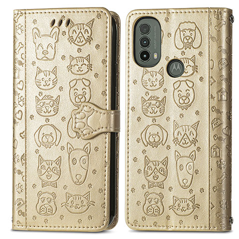 Custodia Portafoglio In Pelle Fantasia Modello Cover con Supporto S03D per Motorola Moto E20 Oro